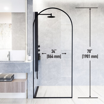 Vigo Arden 34'' W x 78'' H Fixed Arch Frame Shower Screen in Matte Black with Clear Glass, Dimensions