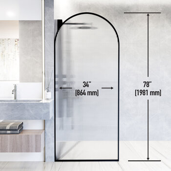 Vigo Arden 34'' W x 78'' H Fixed Arch Frame Shower Screen in Matte Black with Fluted Glass, Dimensions