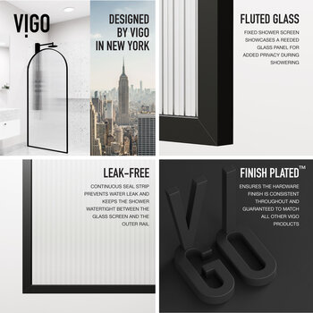 Vigo Arden 34'' W x 78'' H Fixed Arch Frame Shower Screen in Matte Black with Fluted Glass, Leak Free Info