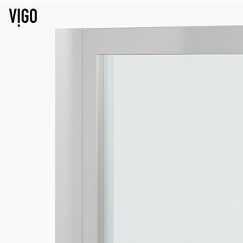 Vigo Fixed Framed Pivot Shower Door with 2'' Thick Clear Glass and Chrome Hardware, Close Up Frame View