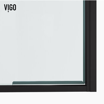 Vigo Fixed Framed Pivot Shower Door with 2'' Thick Clear Glass and Matte Black Hardware, Bottom Frame View