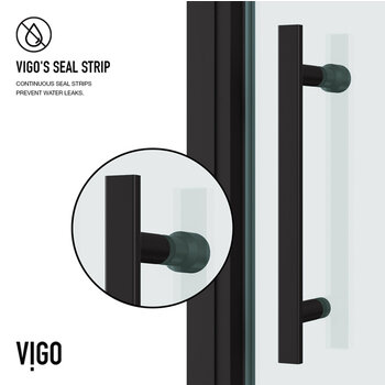 Vigo Fixed Framed Pivot Shower Door with 2'' Thick Clear Glass and Matte Black Hardware, Seal Strip