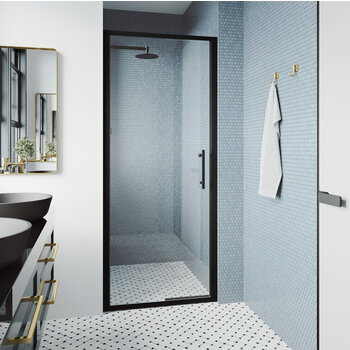 Vigo Astoria Fixed Framed Pivot Shower Door with 2'' Thick Clear Glass and Matte Black Hardware