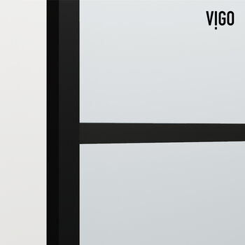 Vigo Mosaic 34'' W x 62'' H Fixed Frame Tub Screen in Matte Black with Grid Pattern and Clear Glass , Frame Close Up View