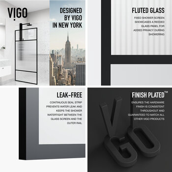 Vigo Essex Collection 34'' x 74'' Matte Black Fluted Glass Info