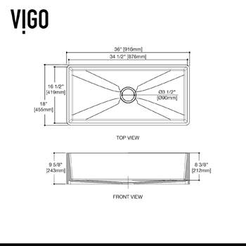 Vigo Kitchen Sink  Dimensions