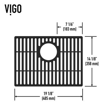 Vigo 19'' Silicone Protective Bottom Grid For Single Basin Sink in Matte Black, Dimensions