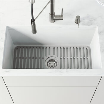 Vigo 25'' Silicone Protective Bottom Grid For Single Basin Sink in Gray, Installed View