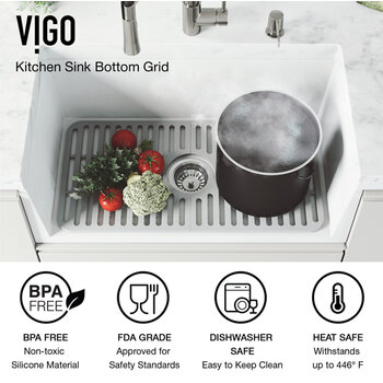 Vigo 25'' Silicone Protective Bottom Grid For Single Basin Sink in Gray, BPA Free Info