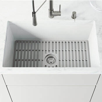Vigo 27'' Silicone Protective Bottom Grid For Single Basin Sink in Gray, Installed View