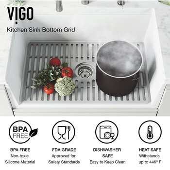 Vigo 27'' Silicone Protective Bottom Grid For Single Basin Sink in Gray, BPA Free Info