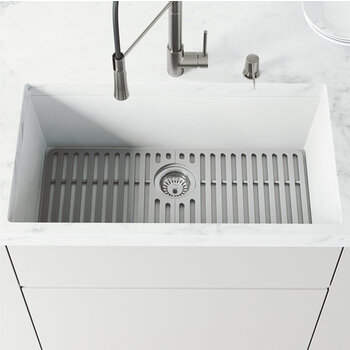 Vigo 28'' Silicone Protective Bottom Grid For Single Basin Sink in Gray, Installed View