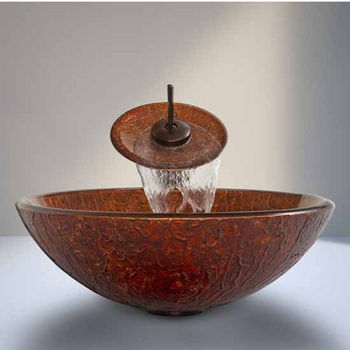 Vigo Mahogany Moon Glass Vessel Sink And Waterfall Faucet Set In Oil Rubbed Bronze - 16-1/2" Diameter x 6"H
