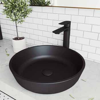 Sink & Norfolk Vessel Faucet Set in Matte Black w/ Pop-Up Drain