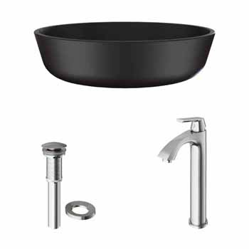 Sink & Linus Vessel Faucet Set in Brushed Nickel w/ Pop-Up Drain