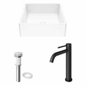 Sink & Lexington cFiber Vessel Bathroom Faucet in Matte Black w/ Matte White Pop-Up Drain