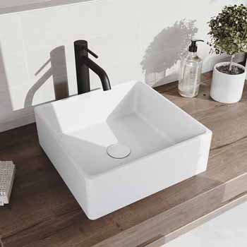 Sink & Lexington cFiber Vessel Bathroom Faucet in Matte Black w/ Matte White Pop-Up Drain