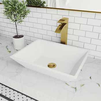 Sink & Duris Vessel Faucet in Matte Brushed Gold w/ Pop-Up Drain