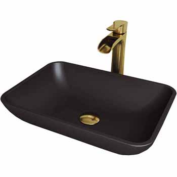 Sink & Niko Vessel Faucet in Matte Brushed Gold w/ Pop-Up Drain