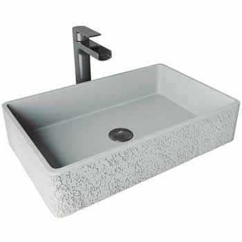 Sink Set w/ Amada Vessel Mount Faucet in Graphite Black w/ Pop-Up Drain