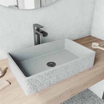 Sink Set w/ Amada Vessel Mount Faucet in Graphite Black w/ Pop-Up Drain