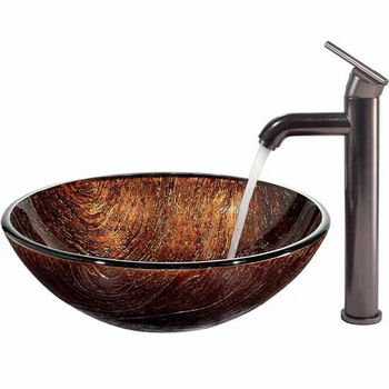 Vigo Amber Sunset Glass Vessel Sink And Faucet Set