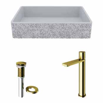Sink Set w/ Gotham Faucet in Matte Brushed Gold w/ Pop-Up Drain