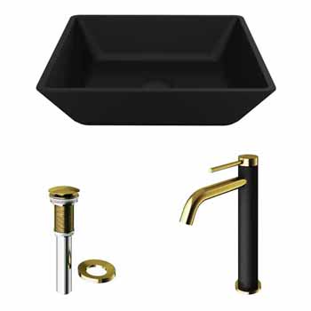 Sink & Lexington cFiber Faucet in Matte Brushed Gold & Matte Black w/ Pop-Up Drain