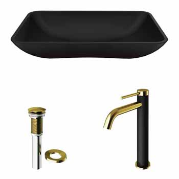 Sink & Lexington cFiber Faucet in Matte Brushed Gold & Matte Black w/ Pop-Up Drain