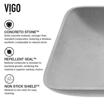 Vigo ConcretoStone™ Collection 22'' Rectangle Vessel Sink Gotham Faucet Brushed Nickel Concreto Stone Info