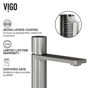 Vigo ConcretoStone™ Collection 22'' Rectangle Vessel Sink Gotham Faucet Brushed Nickel 7 Layers Info