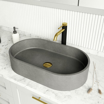 Vigo ConcretoStone™ Collection 23-5/8'' Oval Vessel Sink Lexington Faucet Matte Brushed Gold 23-5/8'' Oval Vessel Sink w/ Lexington Faucet and Pop-Up Drain