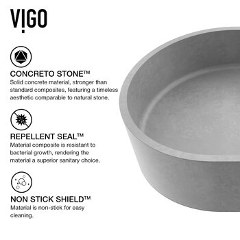 Vigo ConcretoStone™ Collection 23-5/8'' Oval Vessel Sink Lexington Faucet Matte Brushed Gold Concreto Stone Info