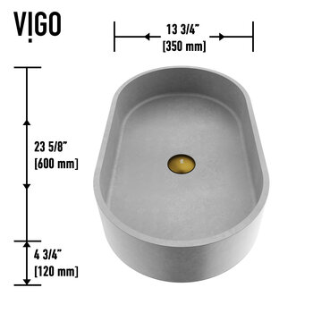 Vigo ConcretoStone™ Collection 23-5/8'' Oval Vessel Sink Lexington Faucet Matte Brushed Gold Dimensions