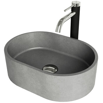 Vigo ConcretoStone™ Collection 15-3/4'' Oval Vessel Sink Lexington Faucet Matte Brushed Gold Product View