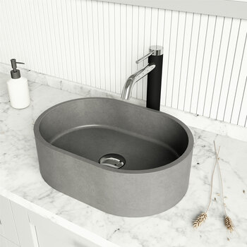Vigo ConcretoStone™ Collection 15-3/4'' Oval Vessel Sink Lexington Faucet Matte Brushed Gold 15-3/4'' Oval Vessel Sink w/ Lexington Faucet and Pop-Up