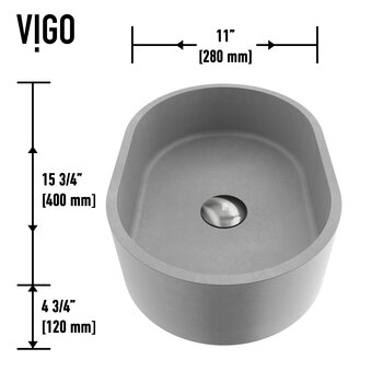 Vigo ConcretoStone™ Collection 15-3/4'' Oval Vessel Sink Lexington Faucet Matte Brushed Gold Dimensions