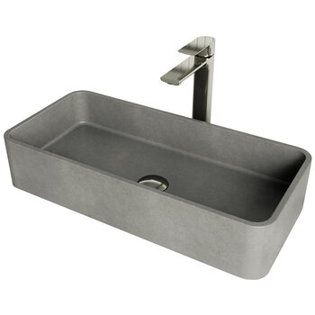 Vigo ConcretoStone™ Collection 23-5/8'' Rectangle Vessel Sink Norfolk Faucet Brushed Nickel Product View