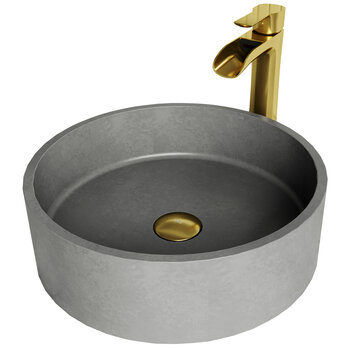 Vigo ConcretoStone™ Collection 15-3/8'' Round Vessel Sink Niko Faucet Matte Brushed Gold Product View