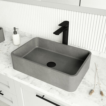 Vigo ConcretoStone™ Collection 19-11/16'' Rectangle Vessel Sink Norfolk Faucet Matte Black 19-11/16'' Rectangular Vessel Sink w/ Norfolk Faucet and Pop-Up Drain