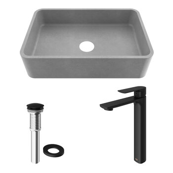 Vigo ConcretoStone™ Collection 19-11/16'' Rectangle Vessel Sink Norfolk Faucet Matte Black Included Items