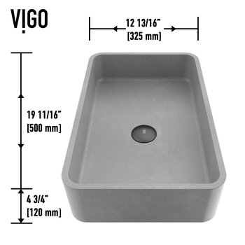 Vigo ConcretoStone™ Collection 19-11/16'' Rectangle Vessel Sink Norfolk Faucet Matte Black Dimensions