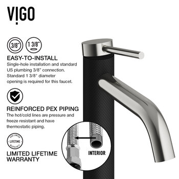 Vigo Bryant Collection 15-1/8'' Round Vessel Sink Lexington Faucet Brushed Nickel Easy to Install Info