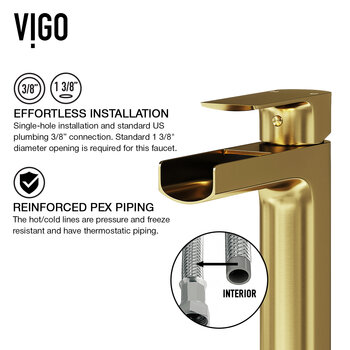 Vigo Bryant Collection 15-1/8'' Square Vessel Sink Amada Faucet Matte Brushed Gold Effortless Installation