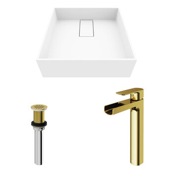 Vigo Bryant Collection 15-1/8'' Square Vessel Sink Amada Faucet Matte Brushed Gold Included Items