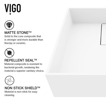 Vigo Bryant Collection 15-1/8'' Square Vessel Sink Amada Faucet Matte Brushed Gold Matte Stone Info