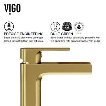 Vigo Bryant Collection 15-1/8'' Square Vessel Sink Amada Faucet Matte Brushed Gold Precise Engineering
