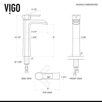 Vigo Starr Collection 15-1/8'' Square Vessel Sink Niko Faucet Chrome Dimensions