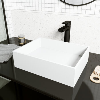 Vigo Montauk Collection 17-1/8'' Rectangle Vessel Sink Amada Faucet Matte Black Rectangular Vessel Sink w/ Amada Faucet and Pop-Up Drain