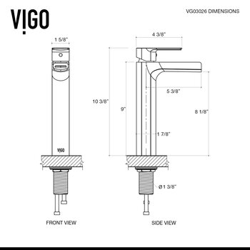 Vigo Montauk Collection 17-1/8'' Rectangle Vessel Sink Amada Faucet Matte Black Dimensions